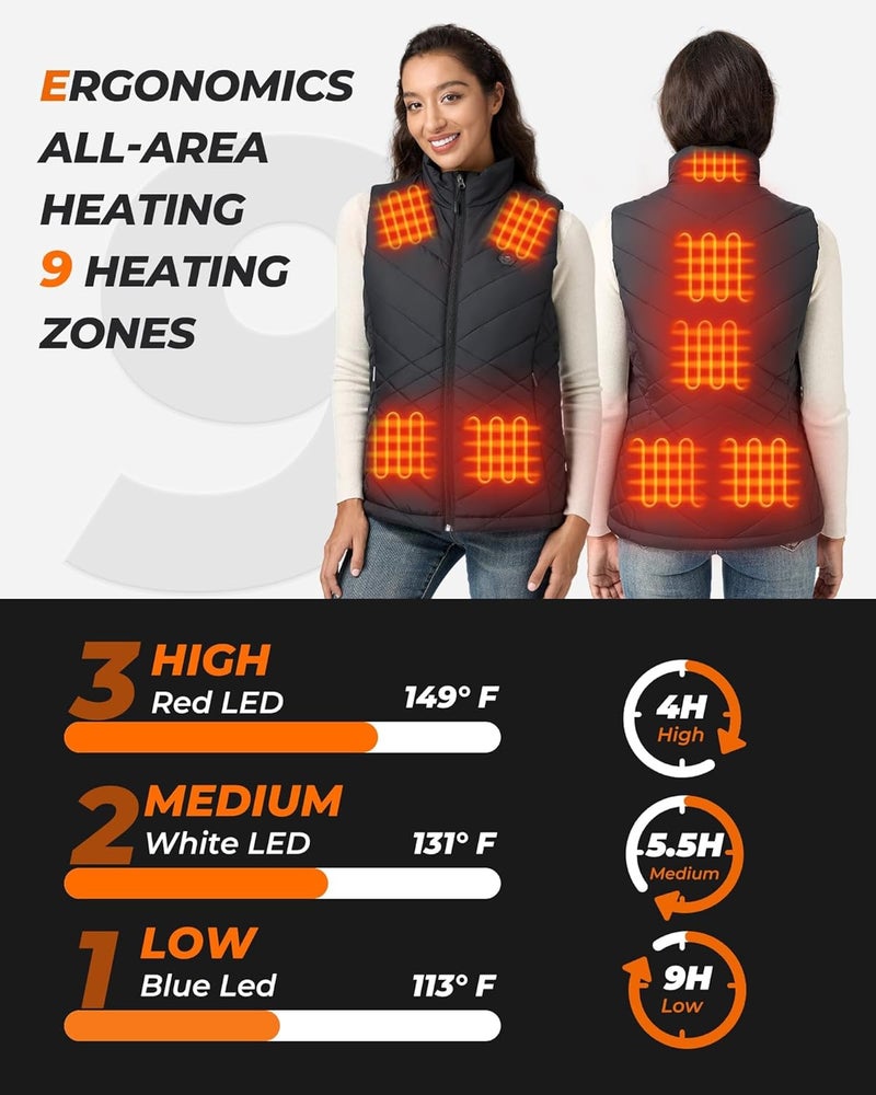 GOTOBI Store Women's Heated Vest with 16000mAh 7.4V Battery,9 Heating Zones, 4-in-1 Intelligent Switch with Light-Off - Image 3